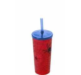 COPO PLAST.ARANHA C/CANUDO 600ML 9796
