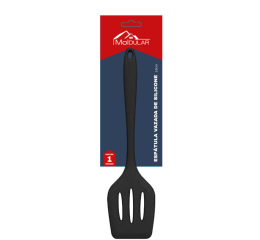 ESPATULA VAZADA DE SILICONE PRETA 29X7,6CM MR138