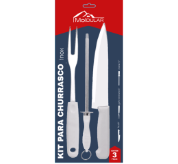KIT CHURRASCO 3P&Ccedil;S FACA 8'+CHAIRA+GARFO MR146