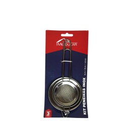 KIT PENEIRAS INOX COM CABO 6CM/8CM/10CM MR63