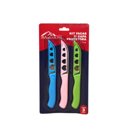 KIT DE FACAS INOX C/CAPA PROTETORA 17CM C/3P&Ccedil; MR85