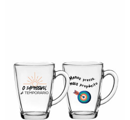 CANECA DE VIDRO CONICA FRASES 340ML SORT.MR186