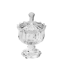 POTICHE DE VIDRO CANELADO C/PE E TAMPA 14CM MR189