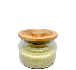 POTE DE VIDRO 300ML 7,5CM C/TAMPA BAMBU C/24 MR207