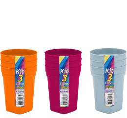CONJ.DE COPOS PLASTICO 300ML C/3P&Ccedil;S 163
